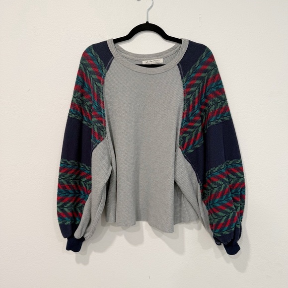 Free People Rainbow Dreams Aztec Balloon Sleeve Oversized Top XS - Picture 2 of 6